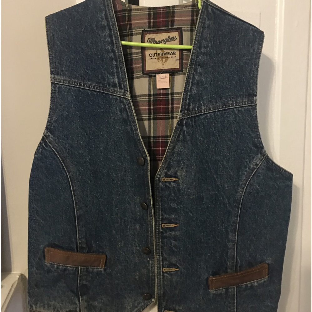 Wrangler flannel lined denim vest mens large